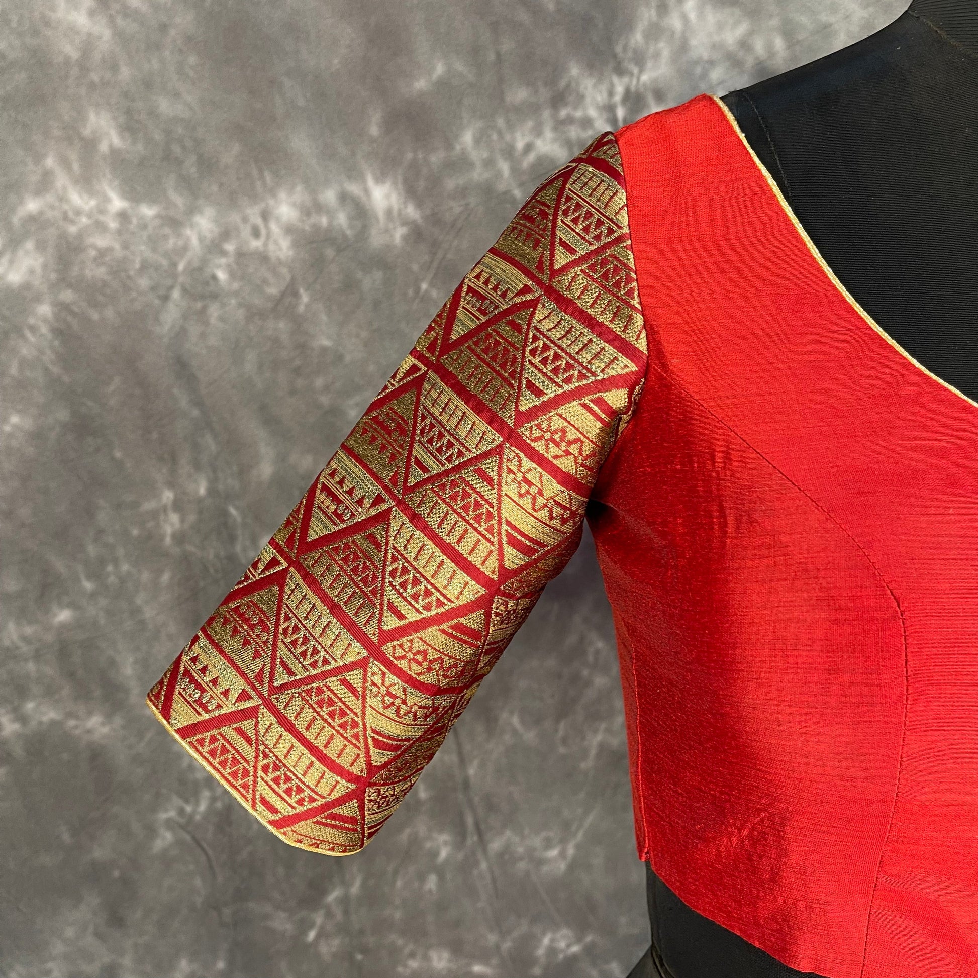 Azaad Paanchi Dark Red Coloured Chanderi Silk / Brocket Ready to Wear Blouse - kapda Tailor | Swadesiicart
