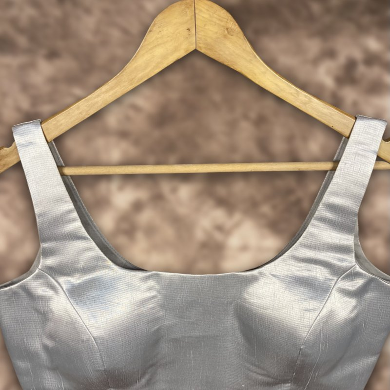 Shades of Stars Silver Coloured Brocket Ready to Wear Blouse - kapda Tailor | Swadesiicart