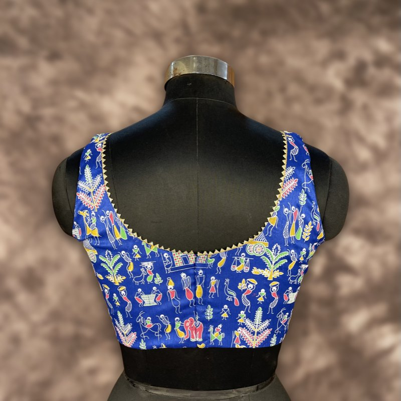 Ishiqiya Blue Blue Coloured Art Row Silk Ready to Wear Blouse - kapda Tailor | Swadesiicart