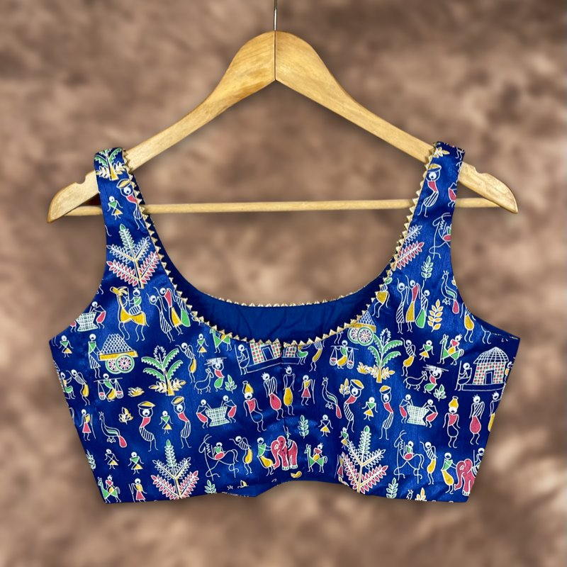 Ishiqiya Blue Blue Coloured Art Row Silk Ready to Wear Blouse - kapda Tailor | Swadesiicart