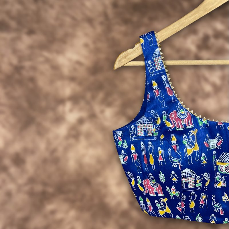 Ishiqiya Blue Blue Coloured Art Row Silk Ready to Wear Blouse - kapda Tailor | Swadesiicart
