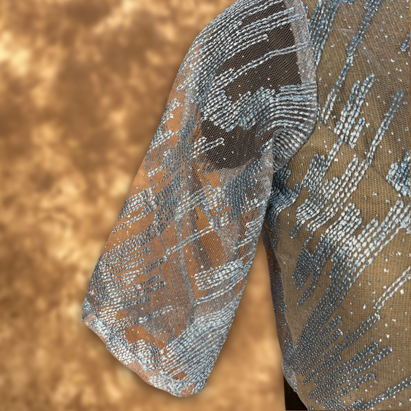 Rubbed Fine Art Sky Gry Coloured Net With Embroidrey Ready to Wear Blouse - kapda Tailor | Swadesiicart