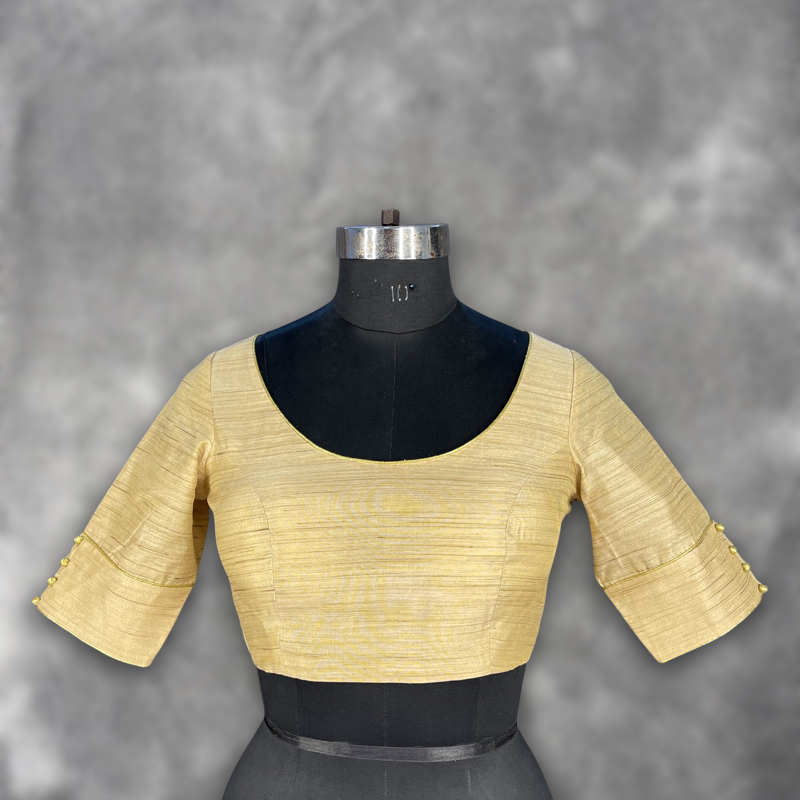 Gleaming Glow Gold Coloured Silk Ready to Wear Blouse - kapda Tailor | Swadesiicart