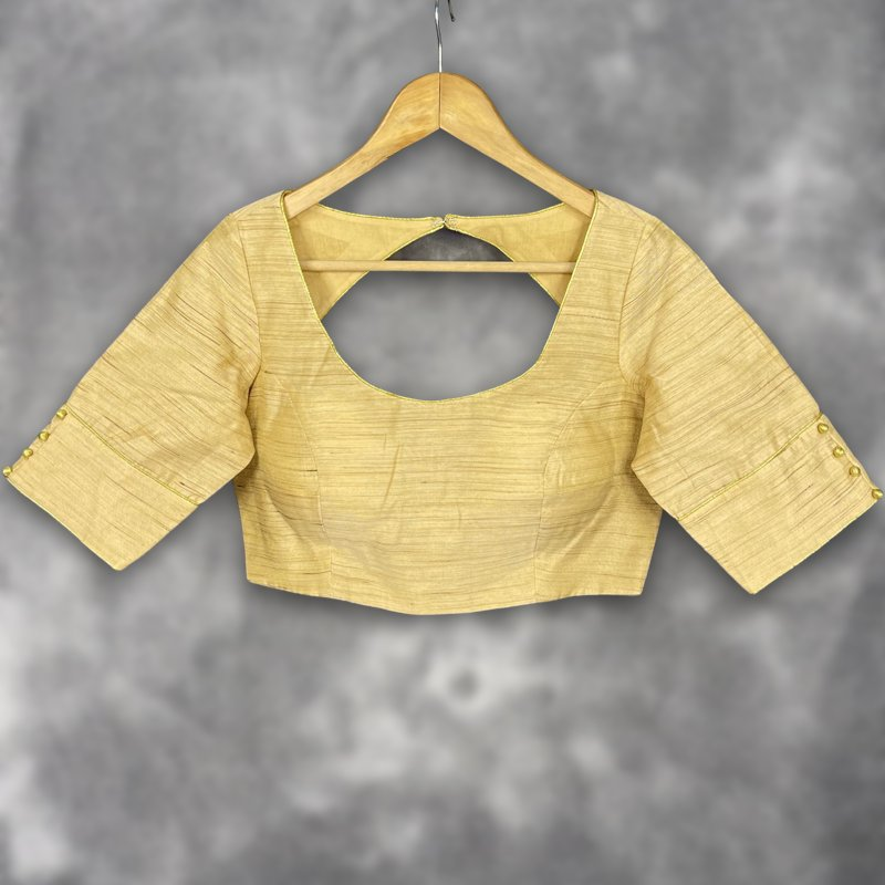 Gleaming Glow Gold Coloured Silk Ready to Wear Blouse - kapda Tailor | Swadesiicart