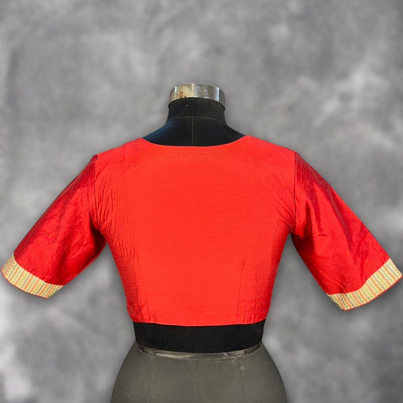 Tradition Reloded Red/Gold Coloured Chanderi Silk / Brocket Ready to Wear Blouse - kapda Tailor | Swadesiicart
