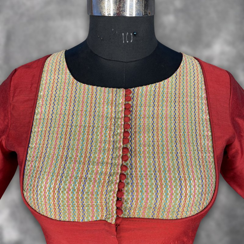 Tradition Reloded Red/Gold Coloured Chanderi Silk / Brocket Ready to Wear Blouse - kapda Tailor | Swadesiicart