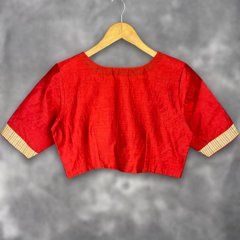 Tradition Reloded Red/Gold Coloured Chanderi Silk / Brocket Ready to Wear Blouse - kapda Tailor | Swadesiicart