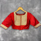 Tradition Reloded Red/Gold Coloured Chanderi Silk / Brocket Ready to Wear Blouse - kapda Tailor | Swadesiicart