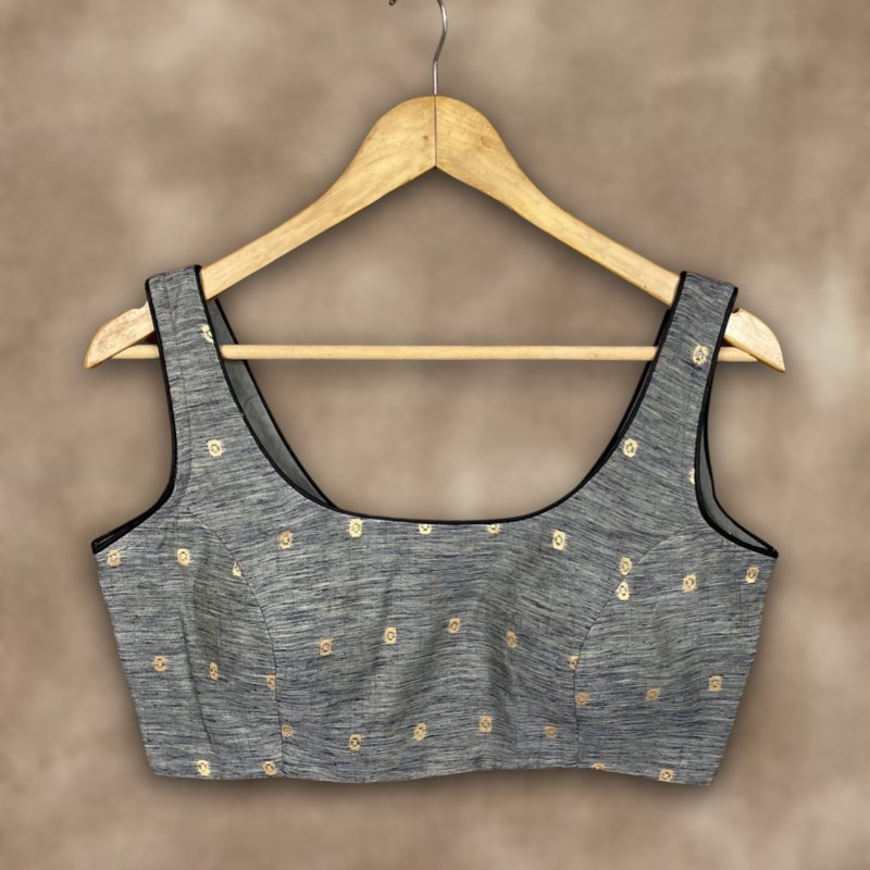 Fabulous Buta Grey Coloured Chanderi Silk Ready to Wear Blouse - kapda Tailor | Swadesiicart