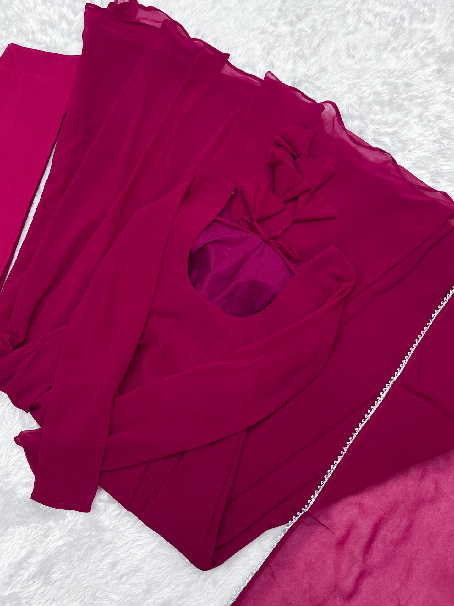 Lorenvalley Fashion Pink Georgette Anarkali Gown Dupatta Set With Pant Ready to Wear - Pink | Swadesiicart
