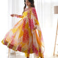 Lorenvalley Fashion Women Pure Soft Organza Silk Print With Kali Pattern Fully Flair Anarkali With Pant Dupatta Set - Yellow | Swadesiicart