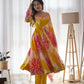 Lorenvalley Fashion Women Pure Soft Organza Silk Print With Kali Pattern Fully Flair Anarkali With Pant Dupatta Set - Yellow | Swadesiicart