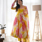 Lorenvalley Fashion Women Pure Soft Organza Silk Print With Kali Pattern Fully Flair Anarkali With Pant Dupatta Set - Yellow | Swadesiicart