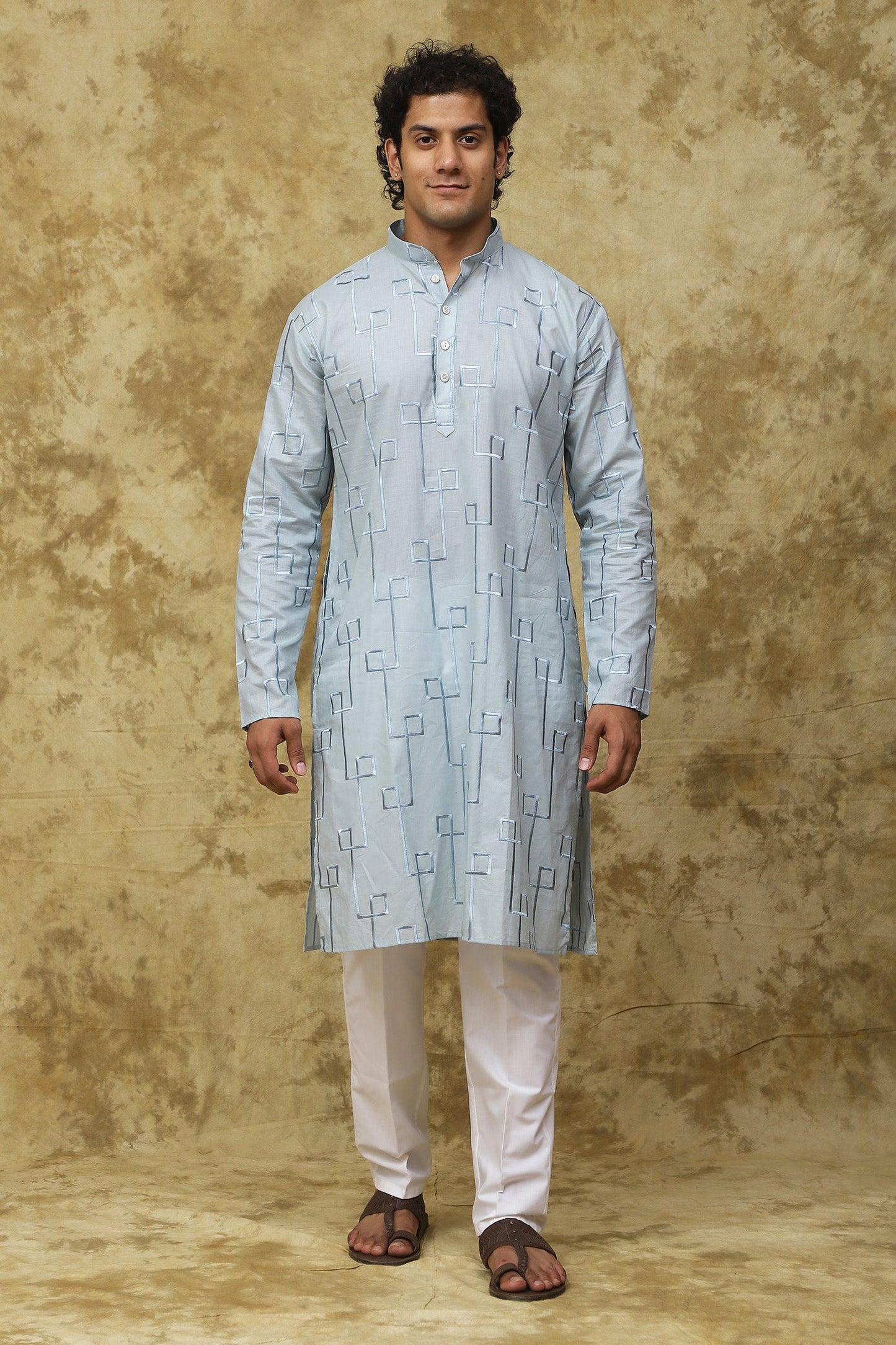 Bluesaanchi Men's Cotton Zari Embroidered Kurta Set - Sky Blue | Swadesiicart