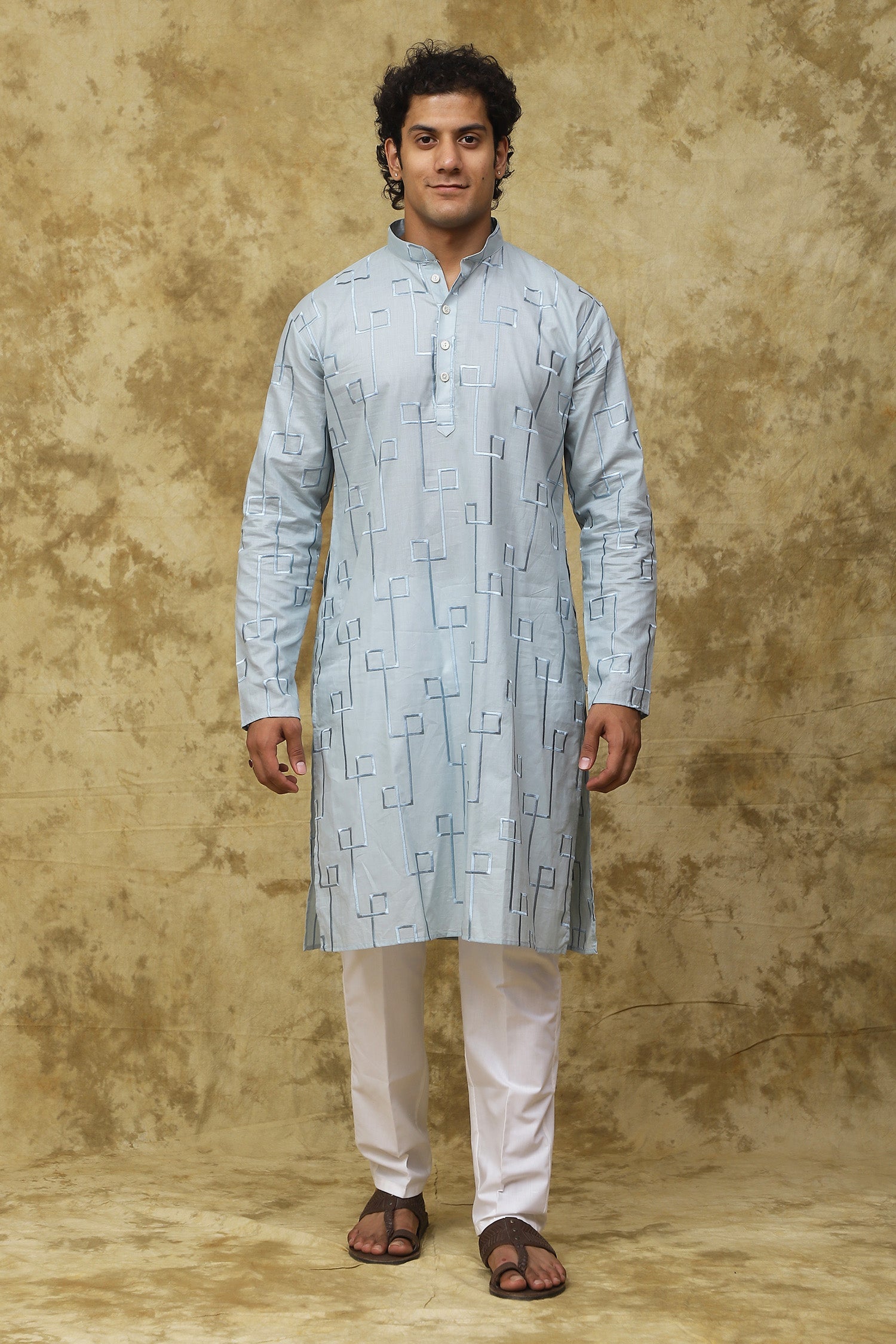 Bluesaanchi Men's Cotton Zari Embroidered Kurta Set - Sky Blue | Swadesiicart