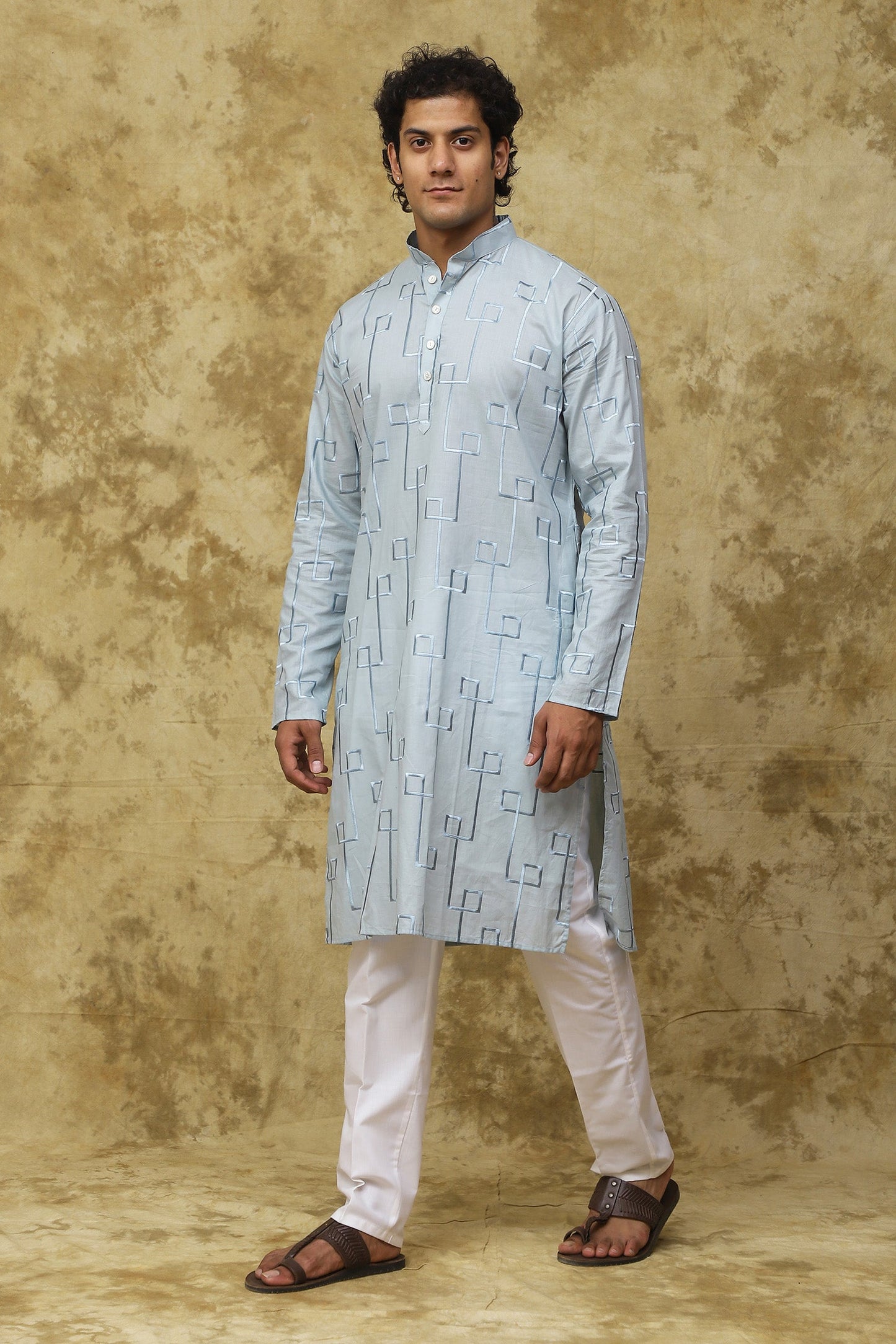 Bluesaanchi Men's Cotton Zari Embroidered Kurta Set - Sky Blue | Swadesiicart