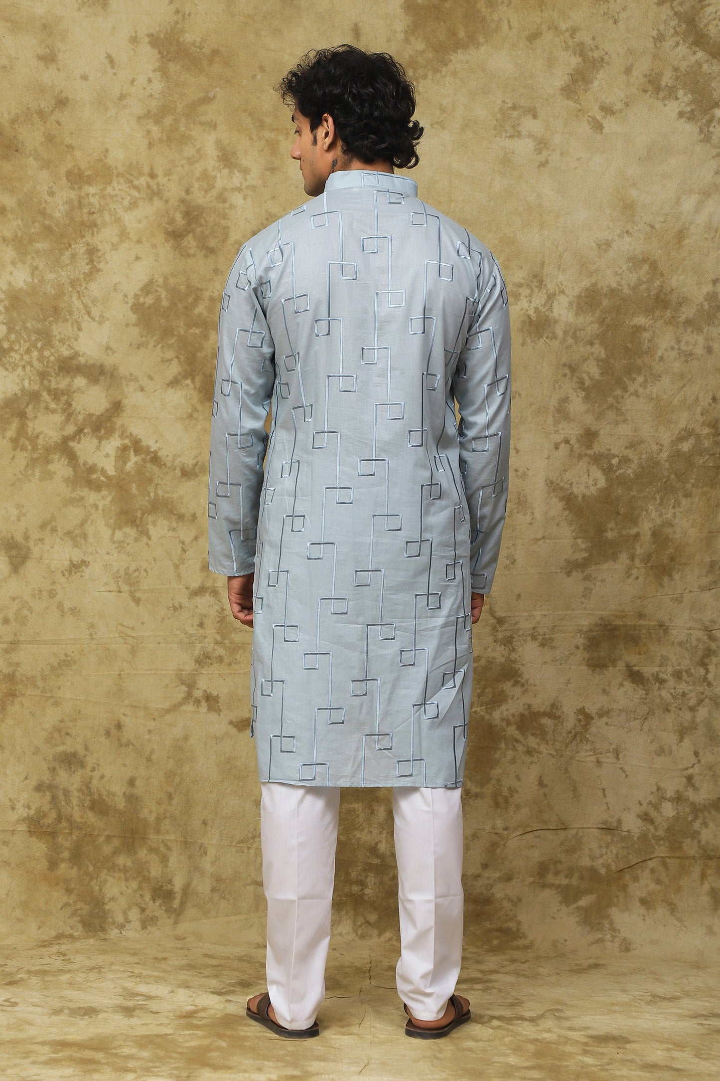 Bluesaanchi Men's Cotton Zari Embroidered Kurta Set - Sky Blue | Swadesiicart