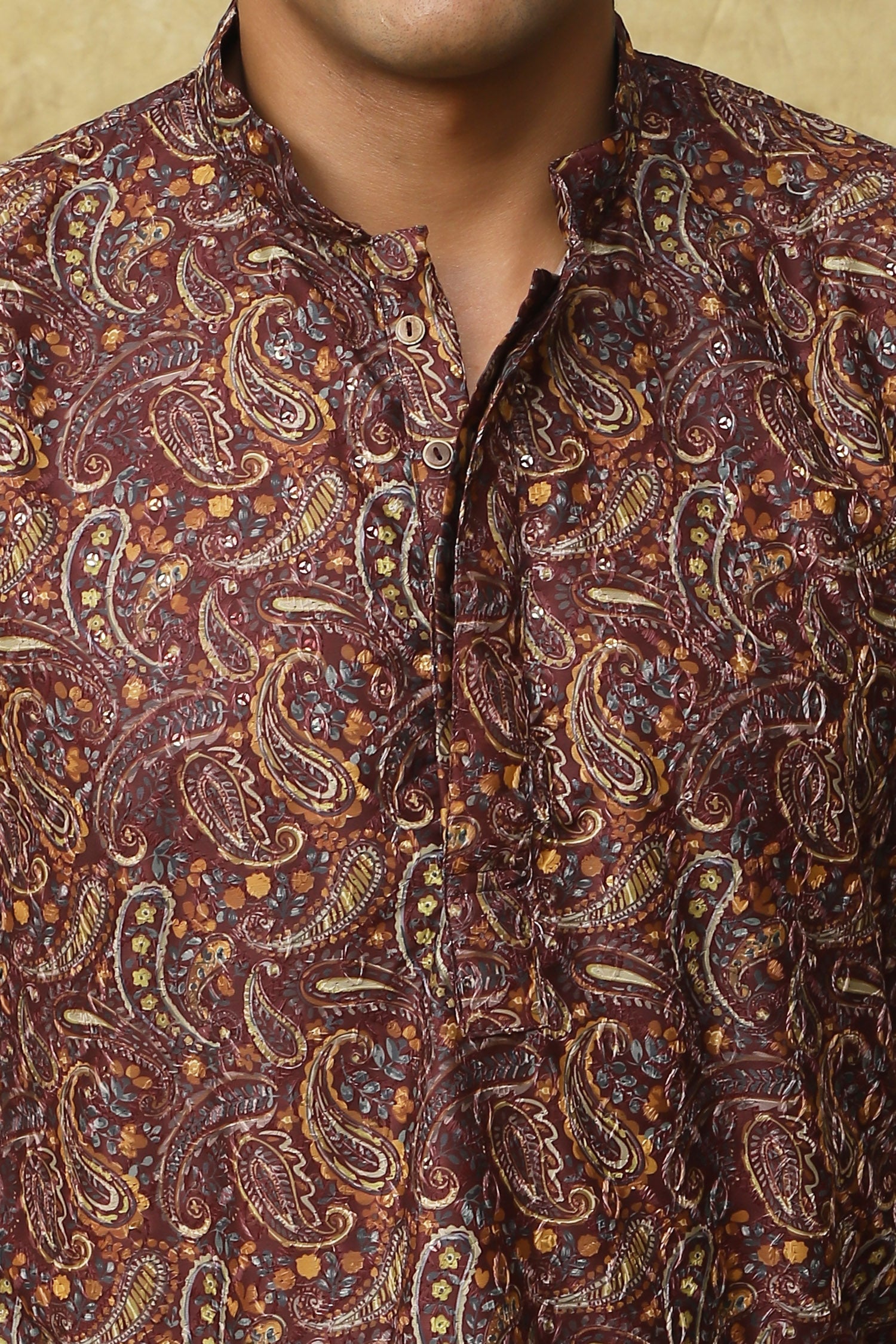Bluesaanchi Men's Chikankari Embroidered Kurta Set - Brown | Swadesiicart