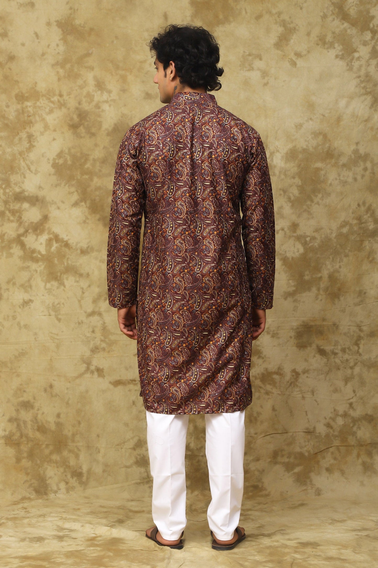 Bluesaanchi Men's Chikankari Embroidered Kurta Set - Brown | Swadesiicart