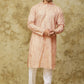 Bluesaanchi Men's Cotton Zari Embroidered Kurta Set - Peach Cream | Swadesiicart