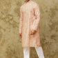 Bluesaanchi Men's Cotton Zari Embroidered Kurta Set - Peach Cream | Swadesiicart