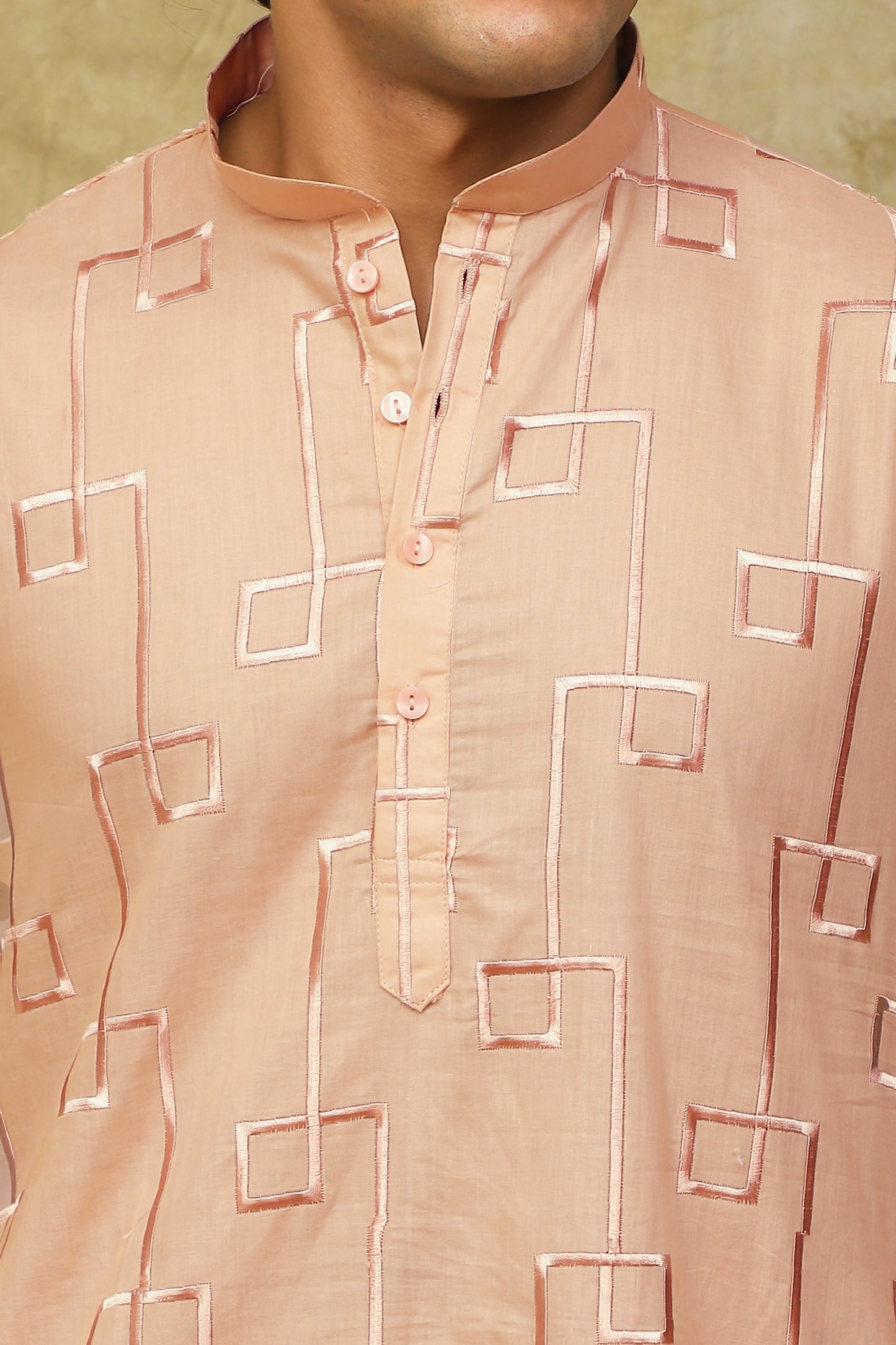 Bluesaanchi Men's Cotton Zari Embroidered Kurta Set - Peach Cream | Swadesiicart