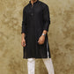 Bluesaanchi Men's Cotton Zari Embroidered Kurta Set - Black | Swadesiicart