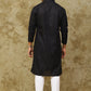 Bluesaanchi Men's Cotton Zari Embroidered Kurta Set - Black | Swadesiicart