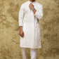 Bluesaanchi Men's Cotton Zari Embroidered Kurta Set - White | Swadesiicart
