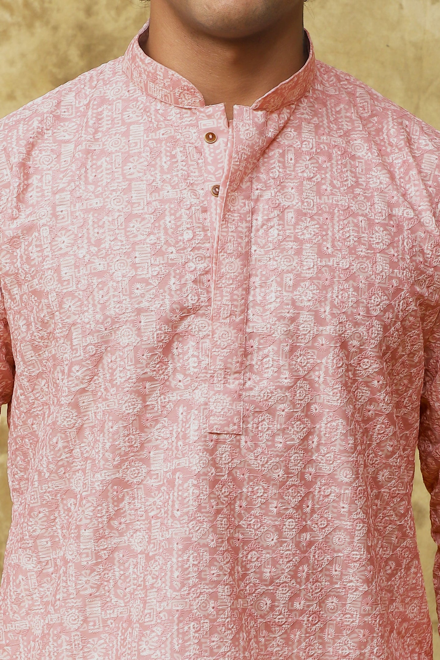 Bluesaanchi Men's Cotton Embroidered Kurta Set - Pink Sun Boota | Swadesiicart