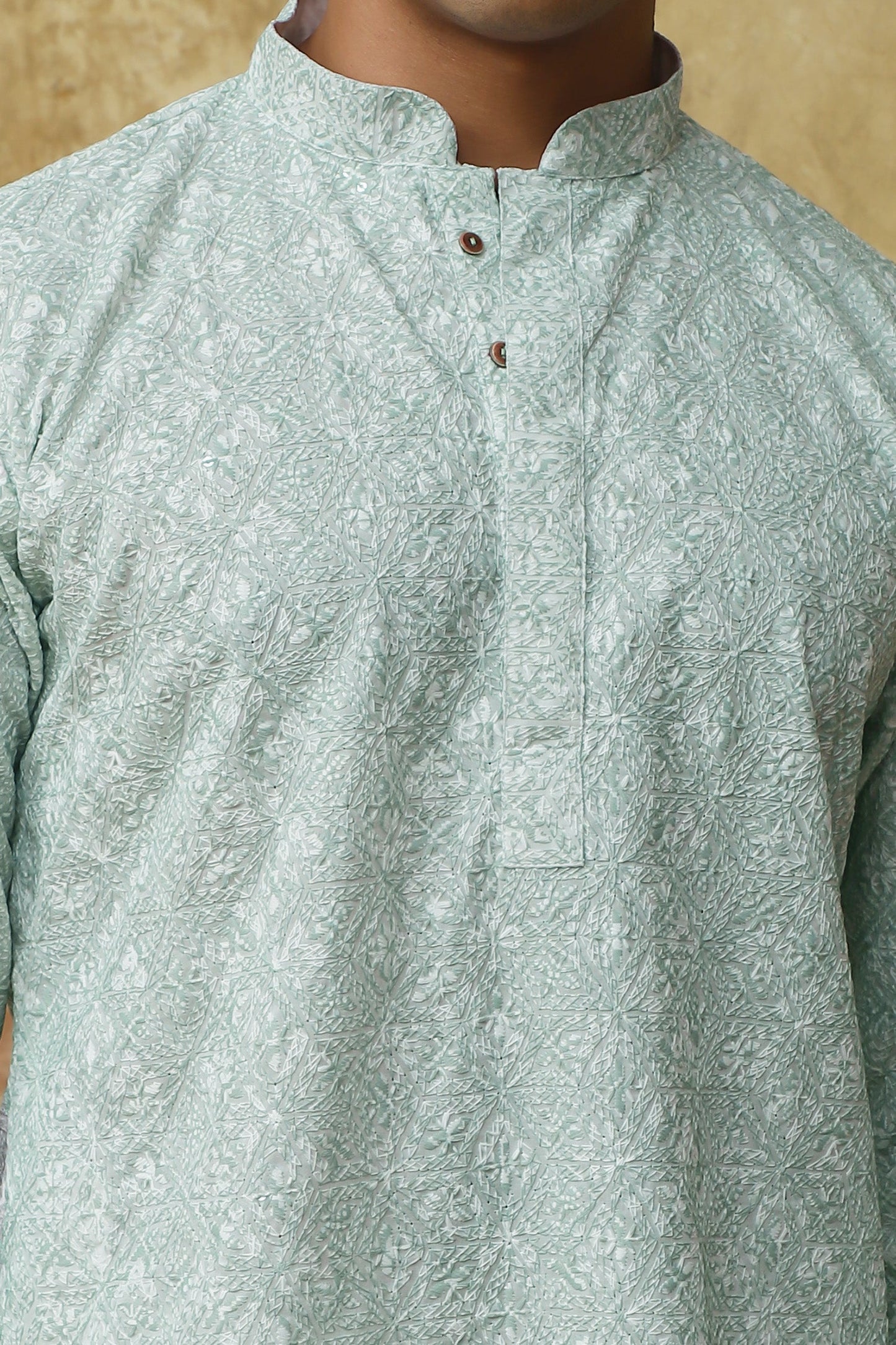 Bluesaanchi Men's Chikankari Embroidered Kurta Set - Light Green | Swadesiicart