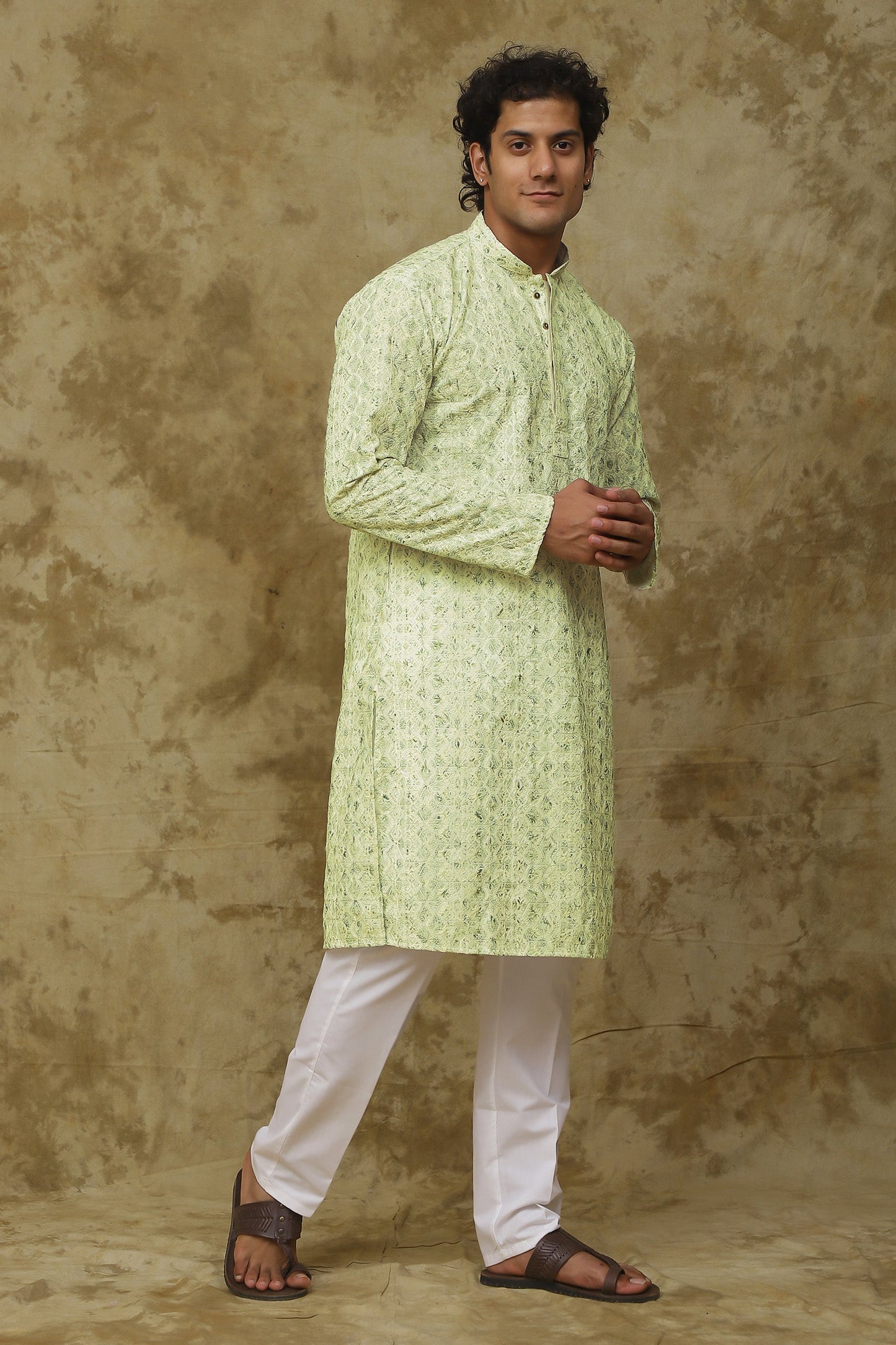 Bluesaanchi Men's Chikankari Embroidered Kurta Set - Lemon Yellow | Swadesiicart