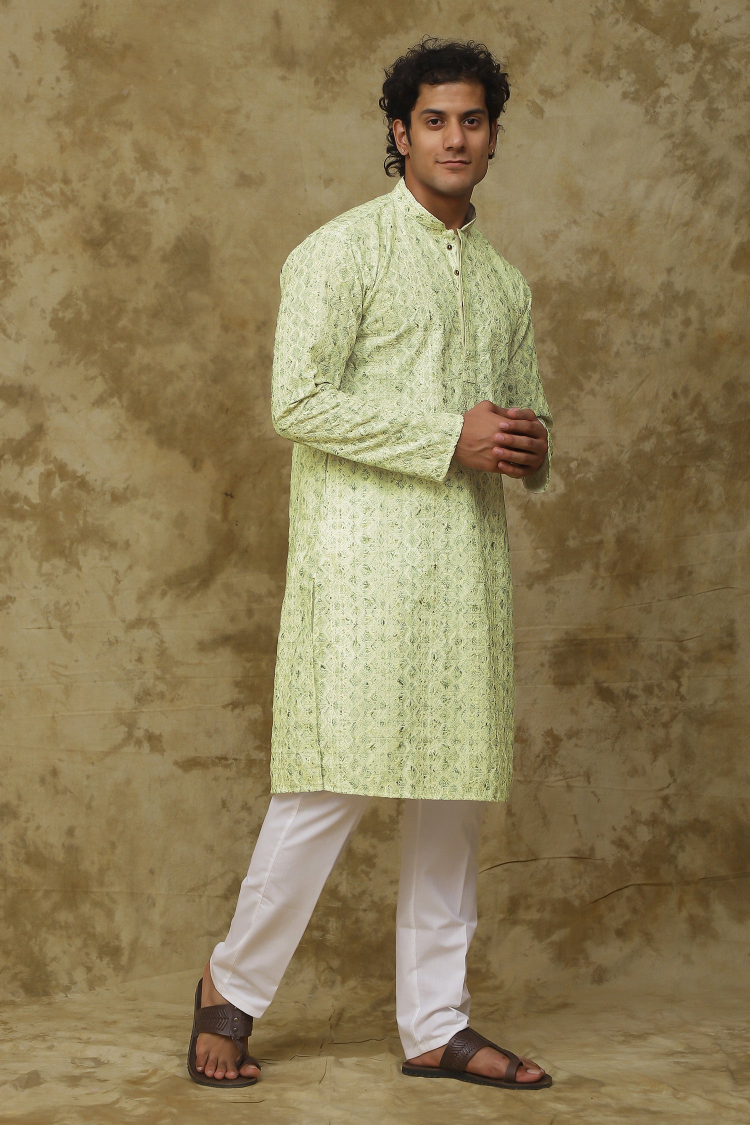 Bluesaanchi Men's Chikankari Embroidered Kurta Set - Lemon Yellow | Swadesiicart