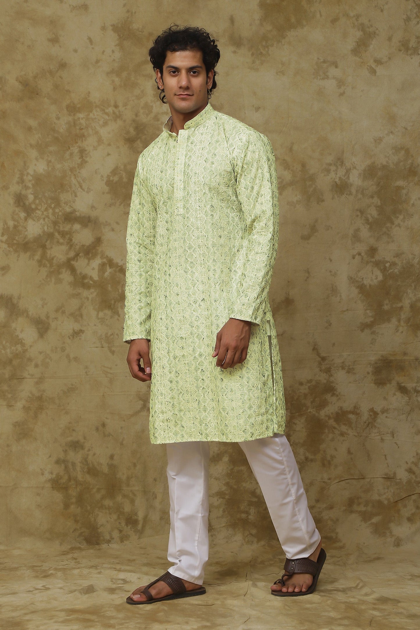 Bluesaanchi Men's Chikankari Embroidered Kurta Set - Lemon Yellow | Swadesiicart