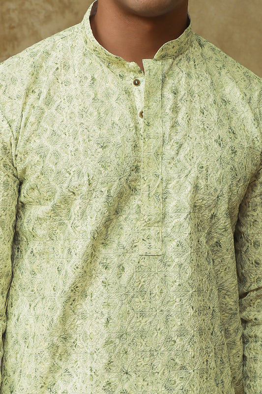Bluesaanchi Men's Chikankari Embroidered Kurta Set - Lemon Yellow | Swadesiicart