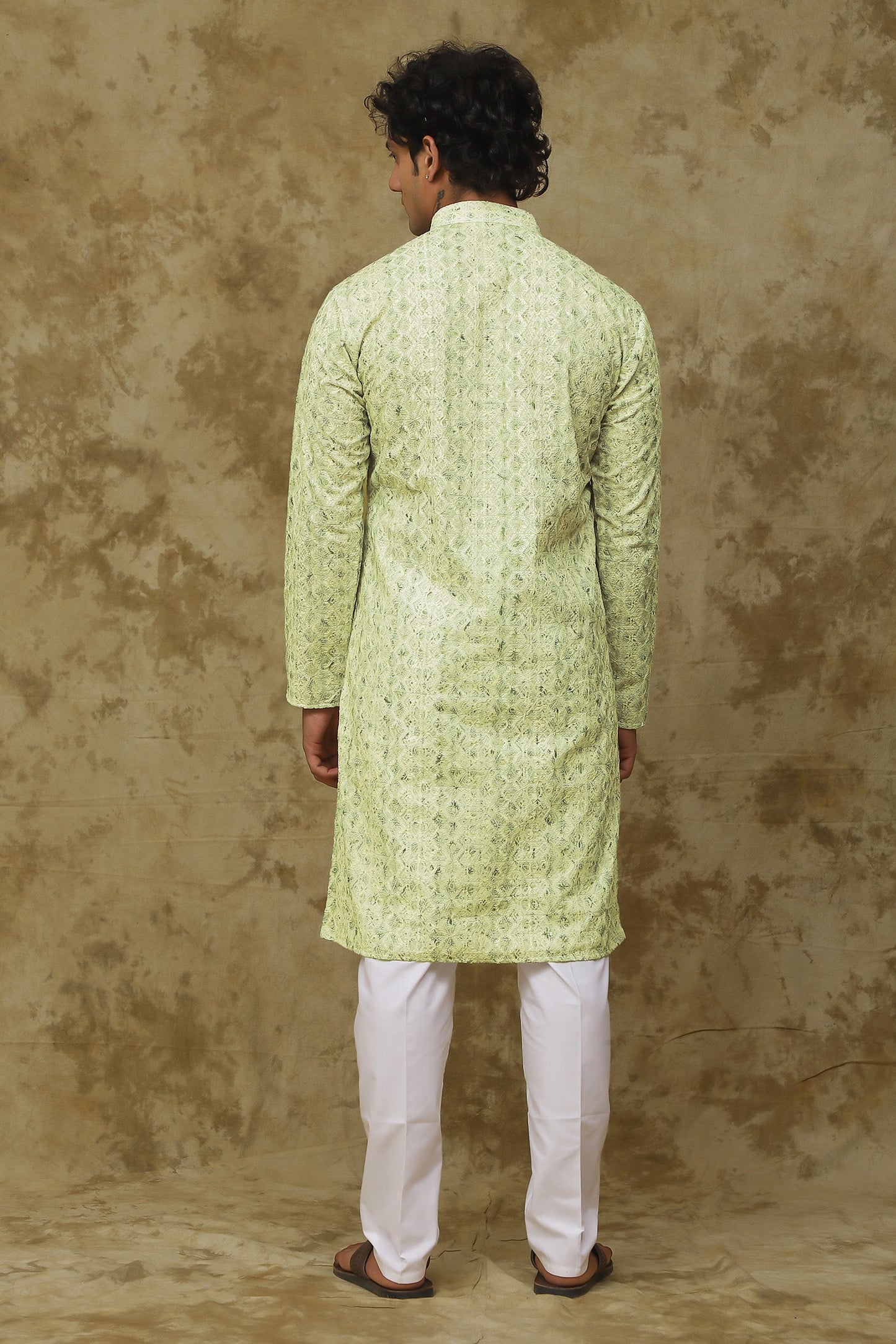 Bluesaanchi Men's Chikankari Embroidered Kurta Set - Lemon Yellow | Swadesiicart