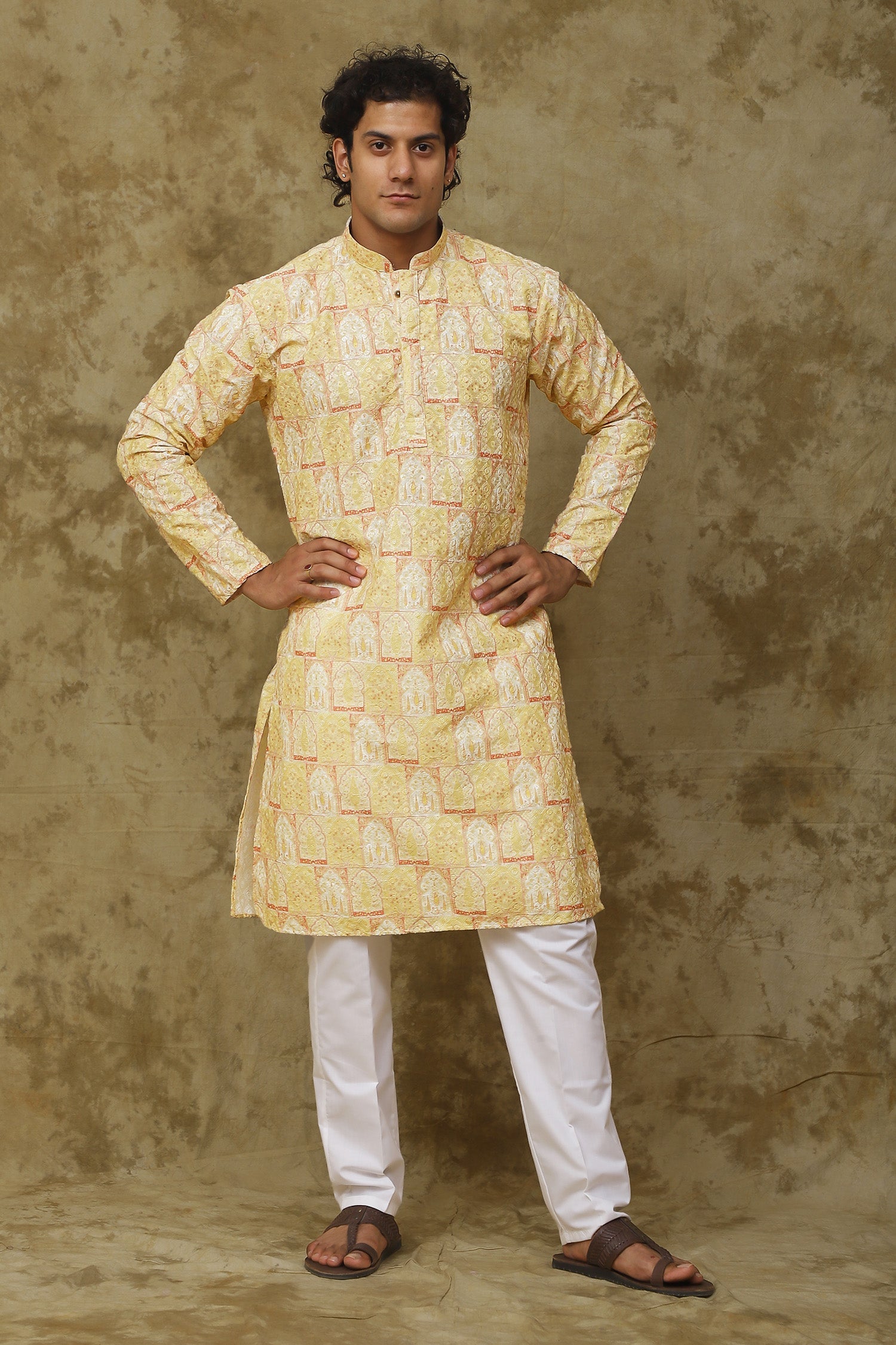 Bluesaanchi Men's Mango Khidki Butta Embroidered Kurta Set | Swadesiicart