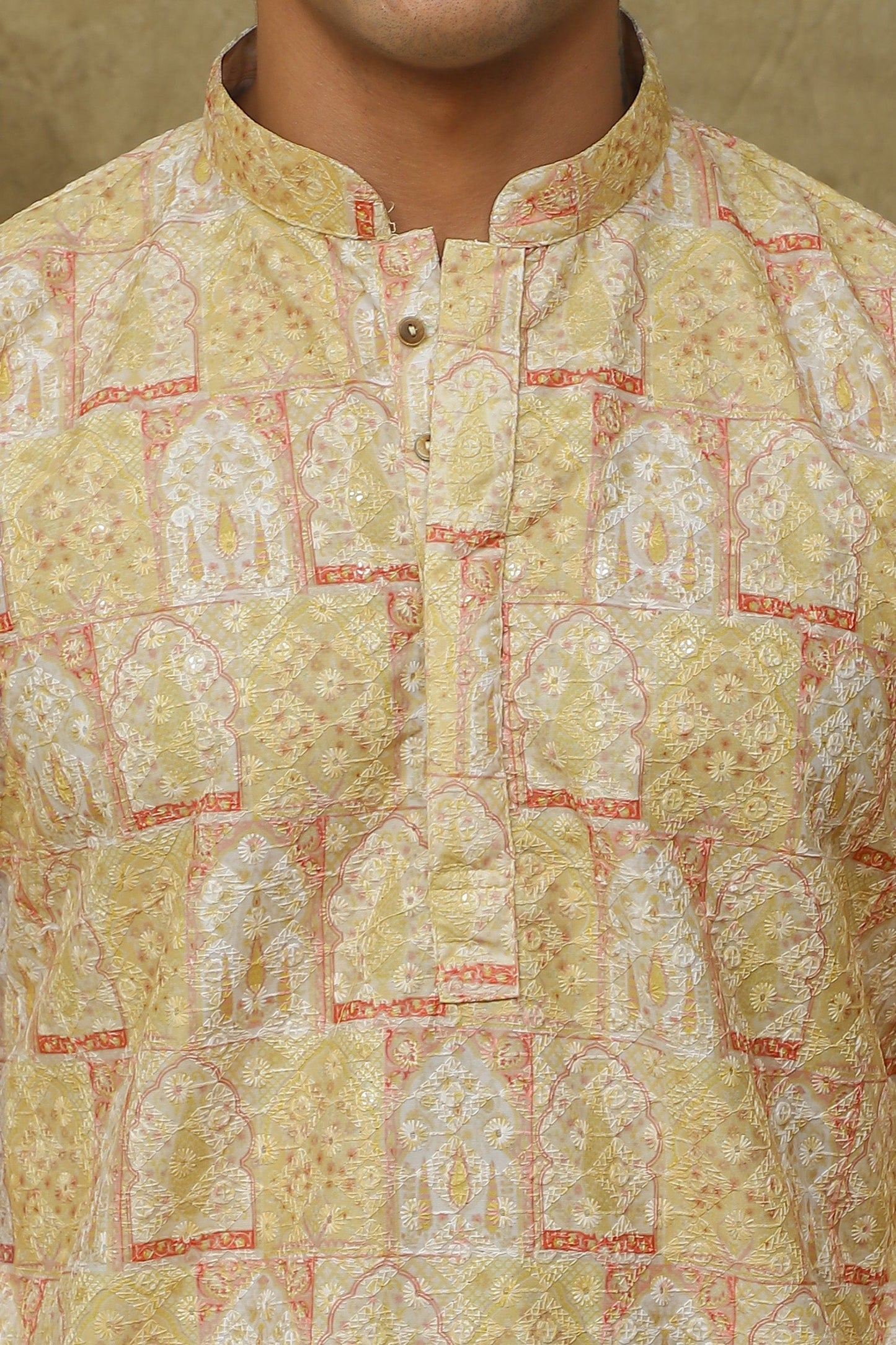 Bluesaanchi Men's Mango Khidki Butta Embroidered Kurta Set | Swadesiicart