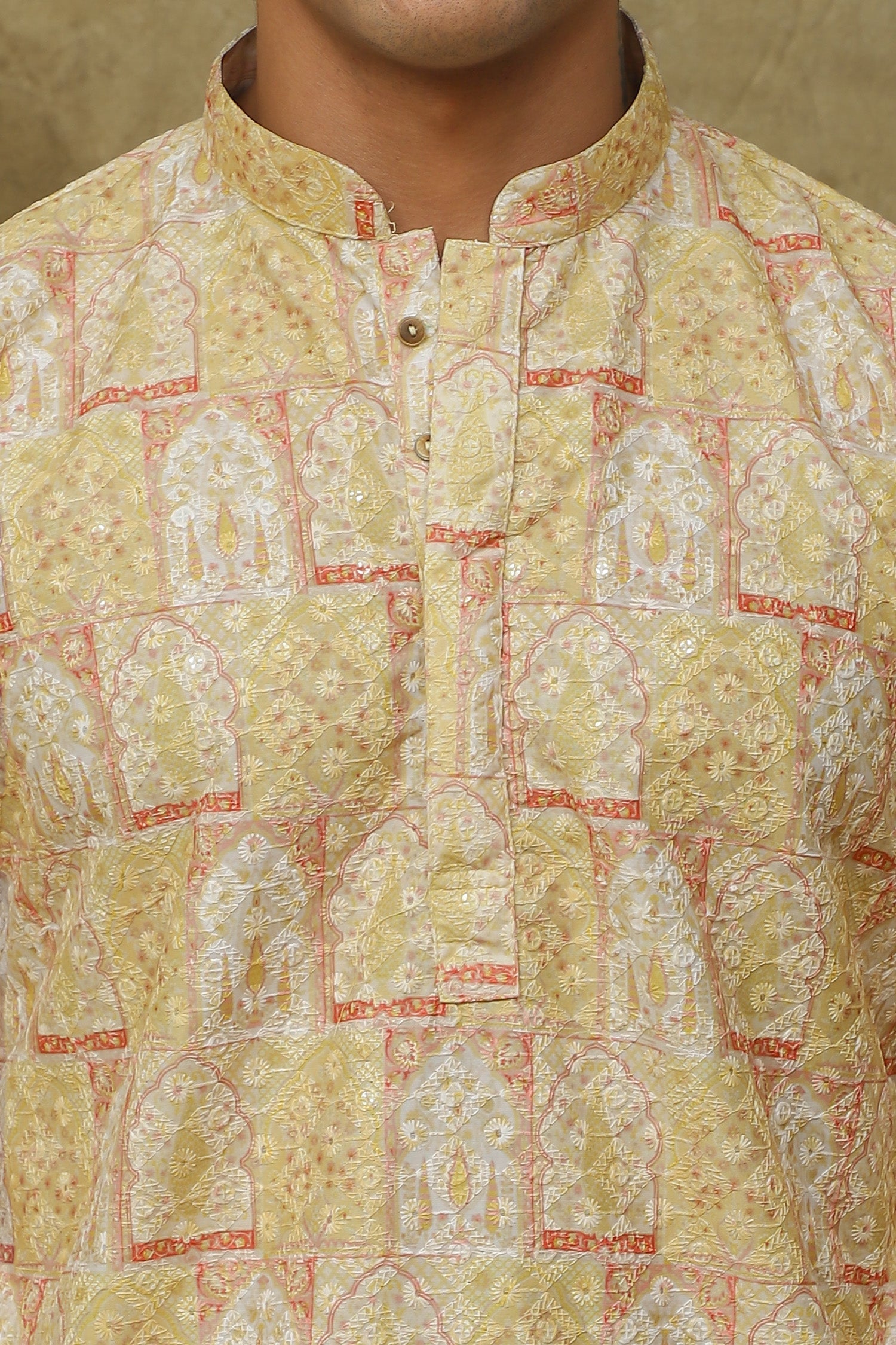 Bluesaanchi Men's Mango Khidki Butta Embroidered Kurta Set | Swadesiicart