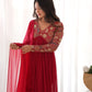 Lorenvalley Fashion Red Heavy Soft Georgette With Embroidered Work Fully Flared Anarkali Pant With Dupatta Set - Red | Swadesiicart
