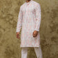 Bluesaanchi Men's Chikankari Embroidered Kurta Set - White & Pink | Swadesiicart