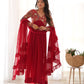 Lorenvalley Fashion Red Heavy Soft Georgette With Embroidered Work Fully Flared Anarkali Pant With Dupatta Set - Red | Swadesiicart