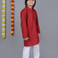 Bluesaanchi Red Chikankari Embroidery Kids Kurta Set – Elegant & Classic for Your Little One | Swadesiicart