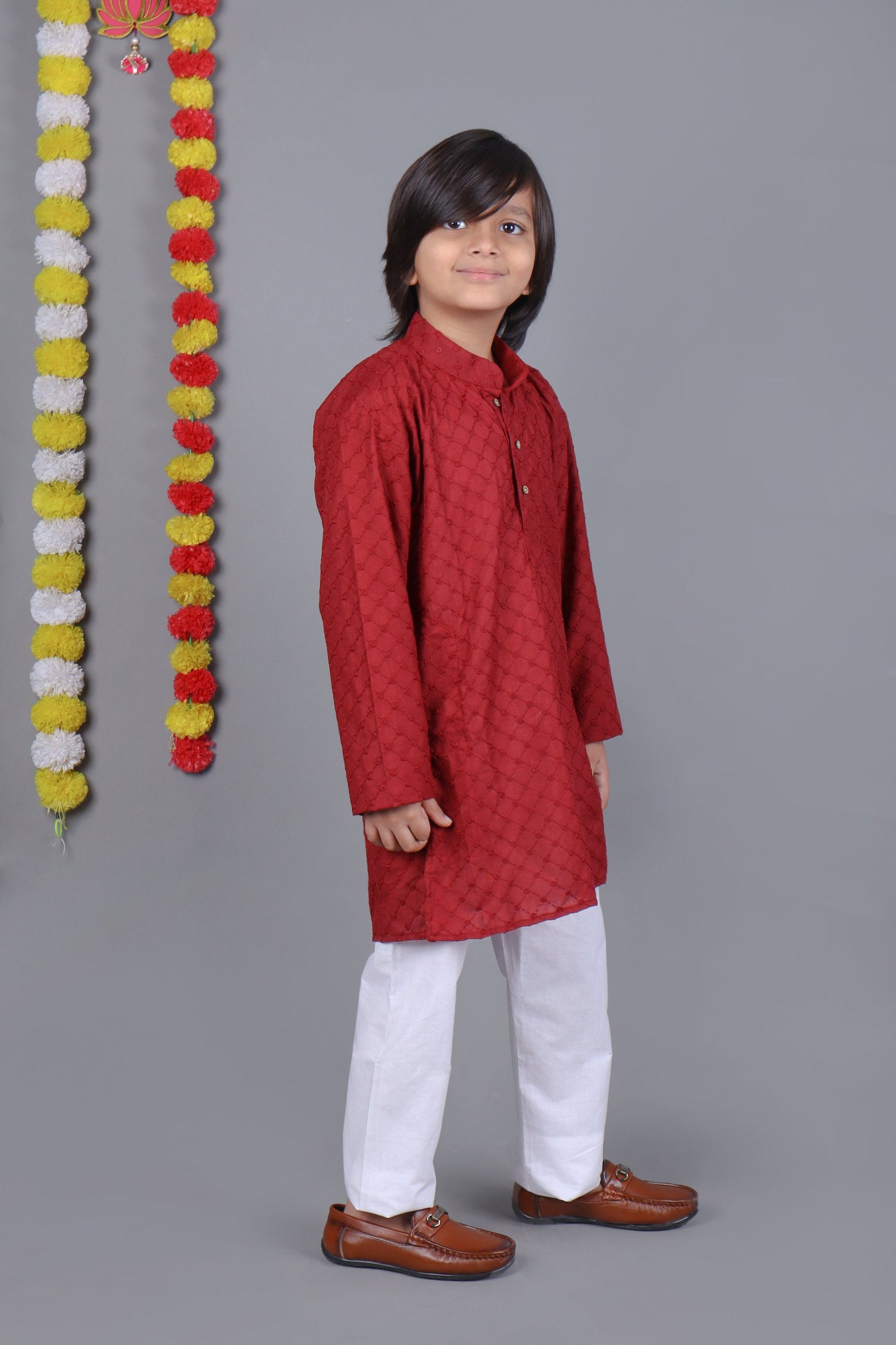 Bluesaanchi Red Chikankari Embroidery Kids Kurta Set – Elegant & Classic for Your Little One | Swadesiicart