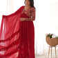 Lorenvalley Fashion Red Heavy Soft Georgette With Embroidered Work Fully Flared Anarkali Pant With Dupatta Set - Red | Swadesiicart
