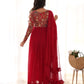 Lorenvalley Fashion Red Heavy Soft Georgette With Embroidered Work Fully Flared Anarkali Pant With Dupatta Set - Red | Swadesiicart