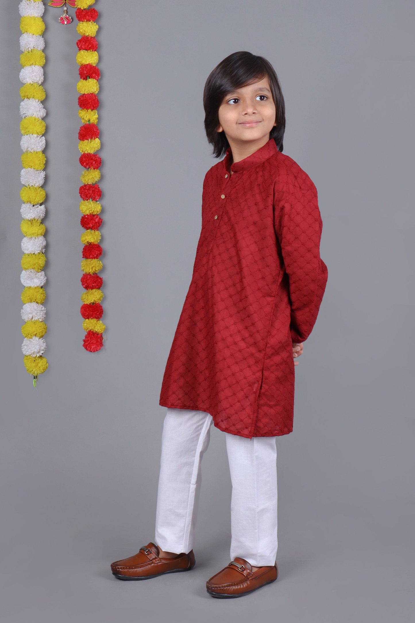 Bluesaanchi Red Chikankari Embroidery Kids Kurta Set – Elegant & Classic for Your Little One | Swadesiicart
