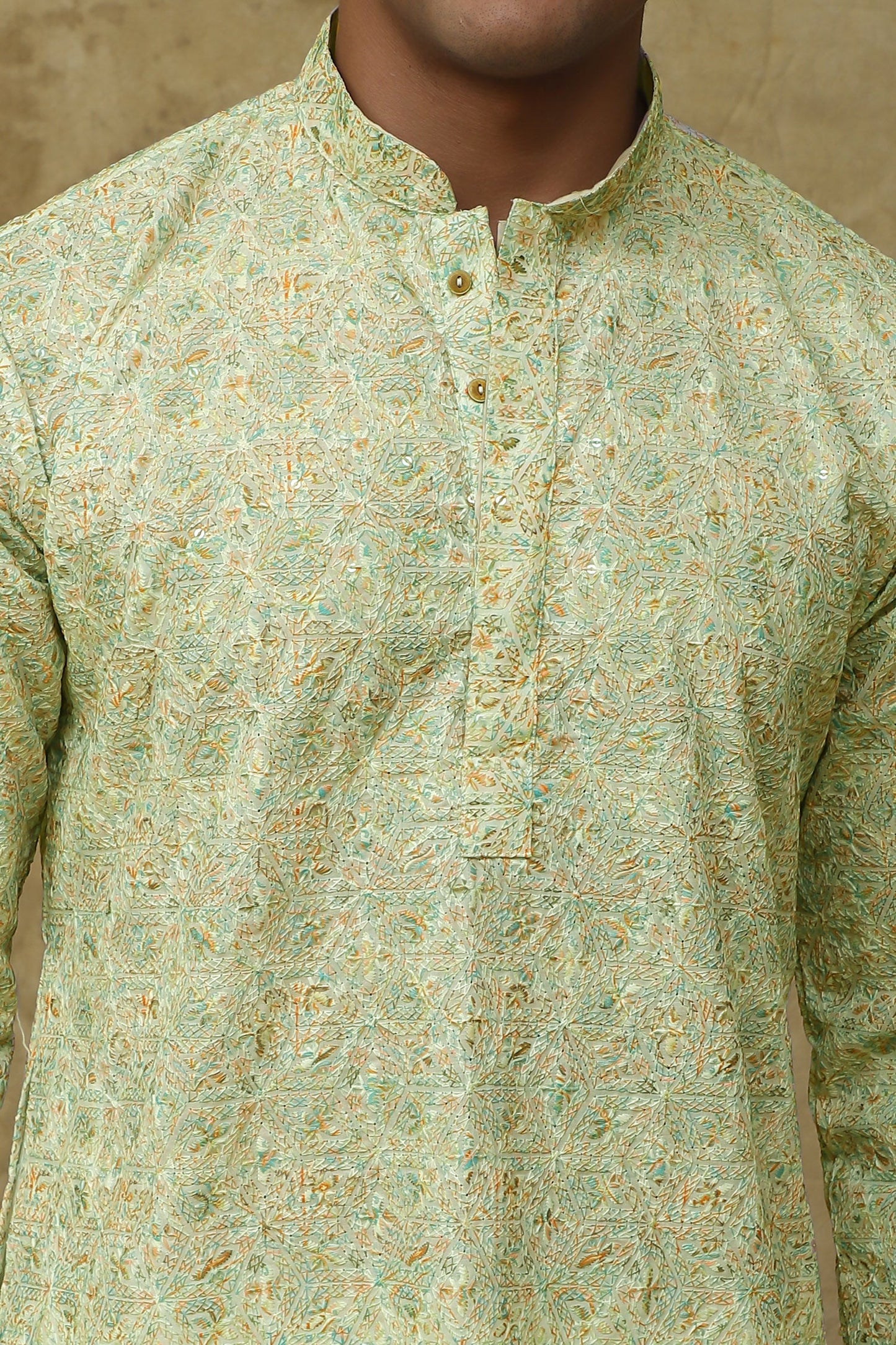 Bluesaanchi Men's Chikankari Embroidered Kurta Set - Green White | Swadesiicart