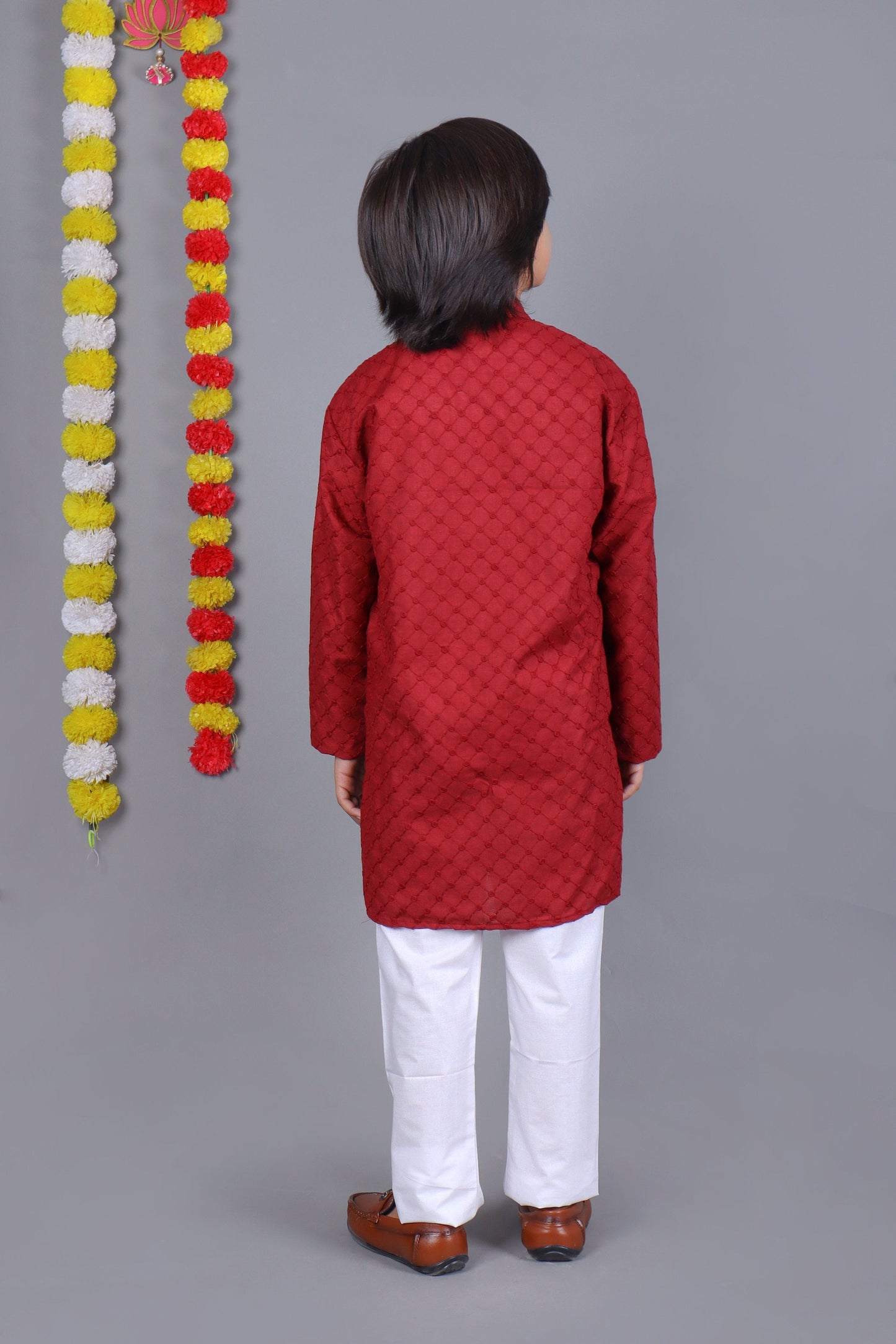 Bluesaanchi Red Chikankari Embroidery Kids Kurta Set – Elegant & Classic for Your Little One | Swadesiicart