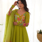 Lorenvalley Fashion Parrot Soft Organza Silk With Floral Print Fully Flared Anarkali Pant With Dupatta Set - Green | Swadesiicart